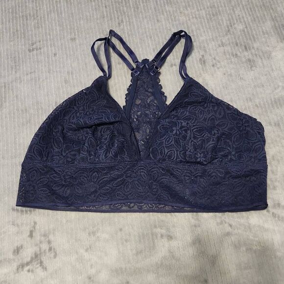 American Eagle Outfitters Aerie Bralette Navy Blue Lace Size L Racerback Triangl - Picture 1 of 3